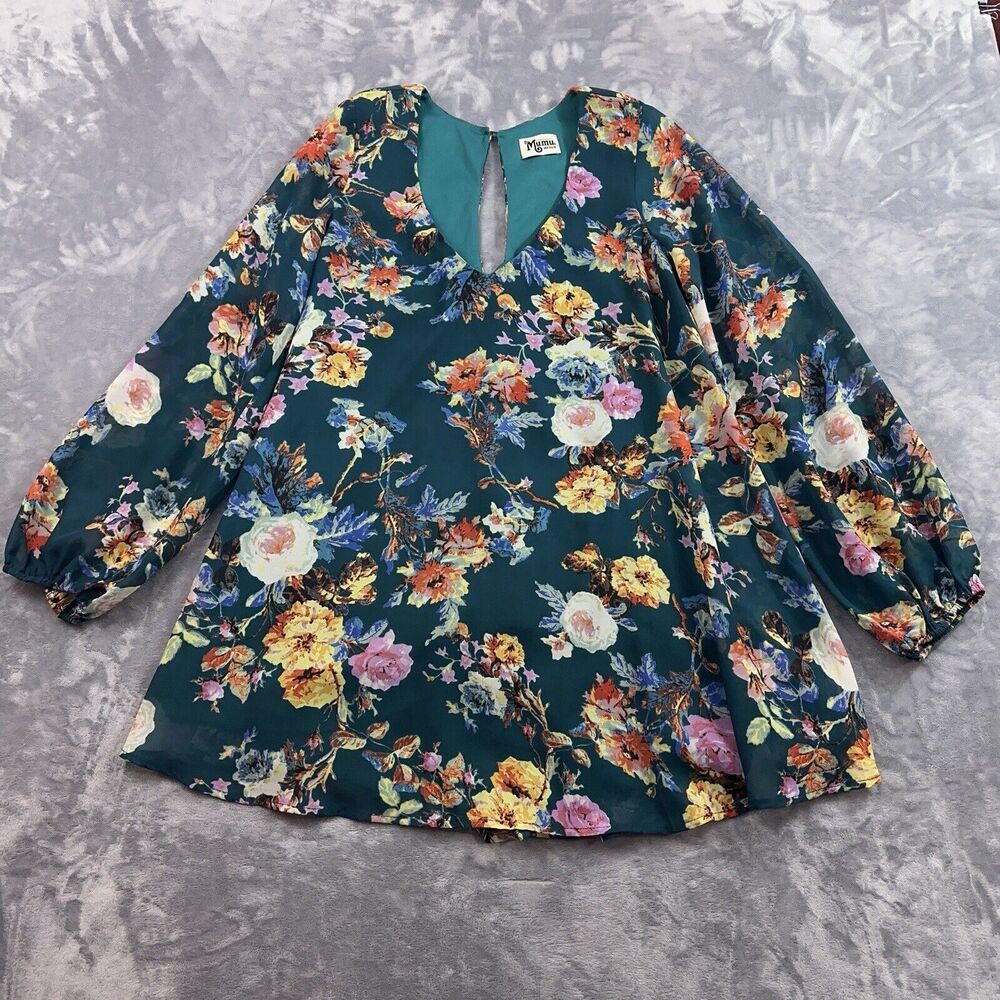 Show Me Your Mumu Blouse Womens Medium Green Floral Tunic Cottagecore Lined